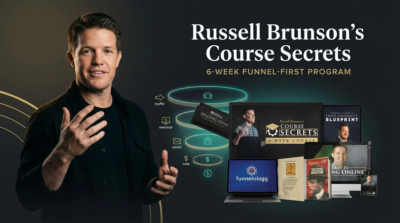 Russell Brunson presenting Course Secrets with course materials